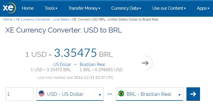 Enviar dinheiro para o Exterior - XE Conversor de moeda USD to BRL