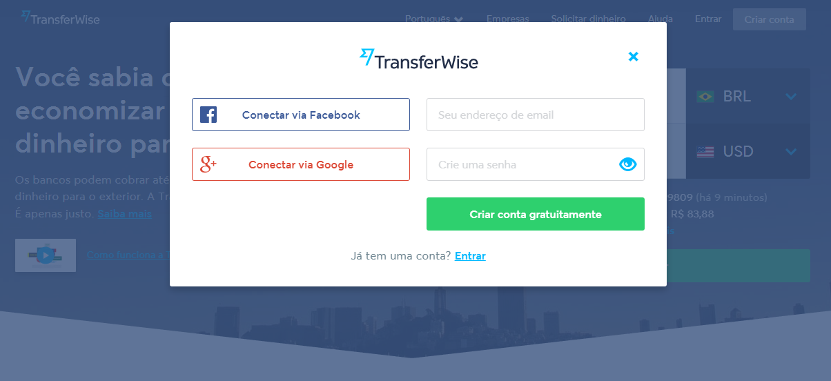 TransferWise - Enviar dinheiro para o Exterior - Passo 02