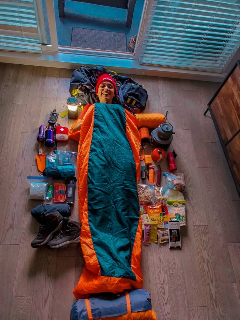 Hiker with a backpacking gear